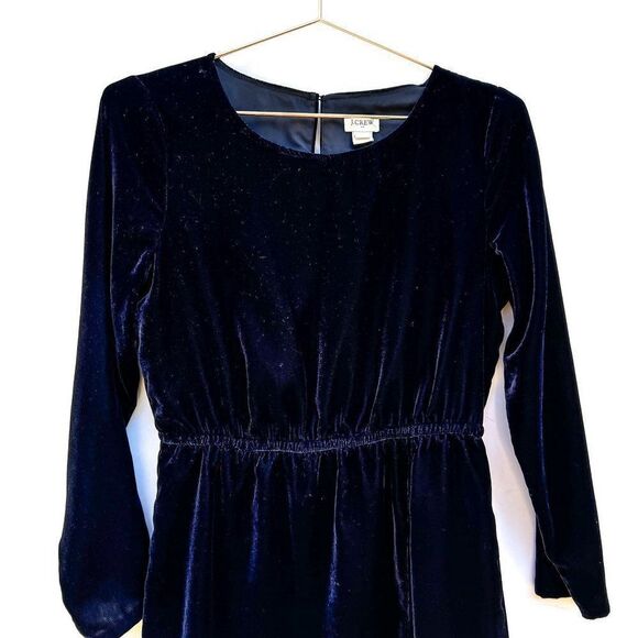 J. Crew Navy Blue Velour Velvet Long Sleeve Elastic Waist Dress K3470 - Picture 3 of 10